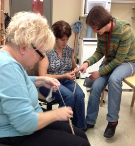 Elizabeth teaching Introduction to Spindle Spinning